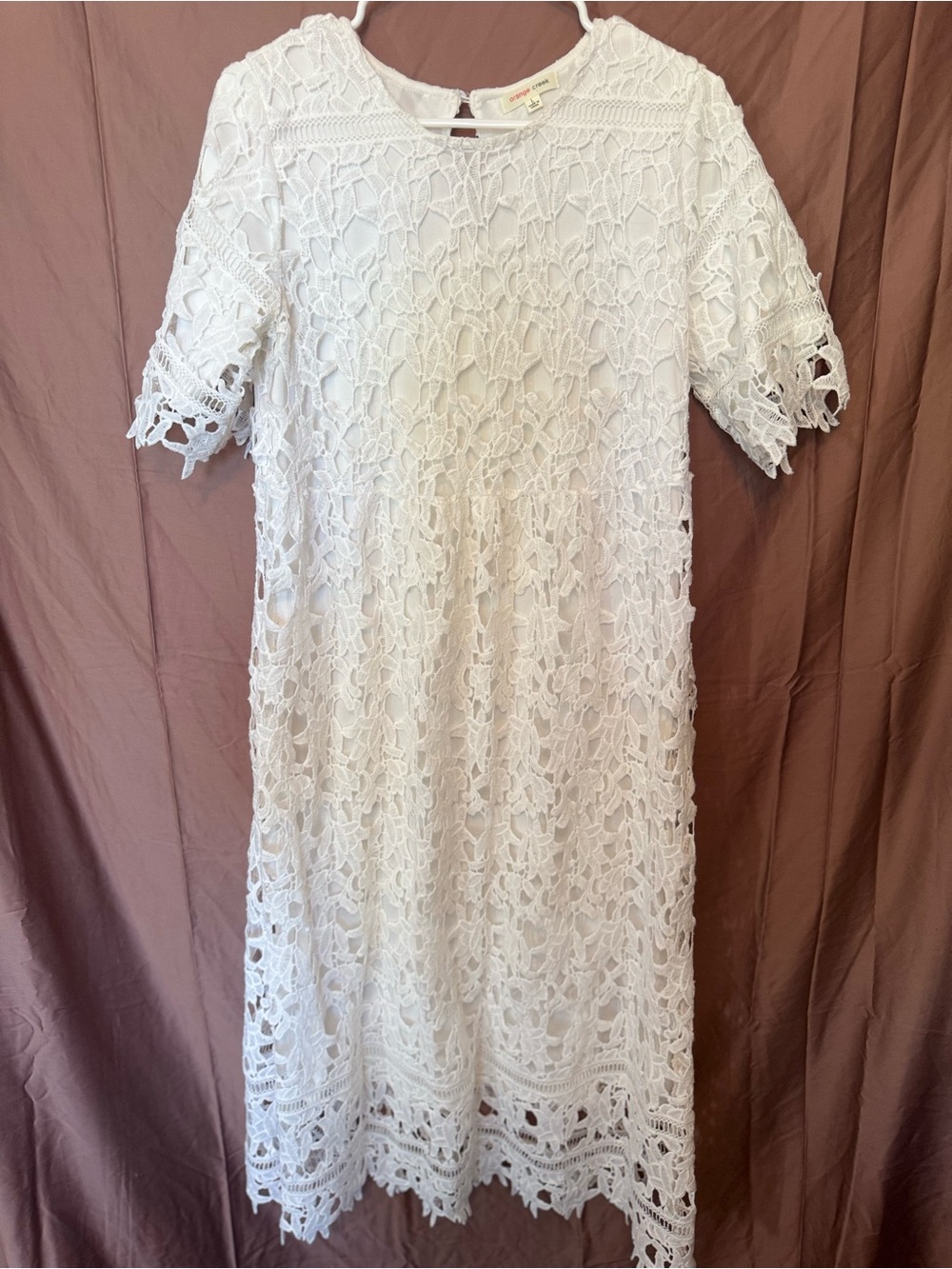 orange creek White Crochet Lace Midi Dress